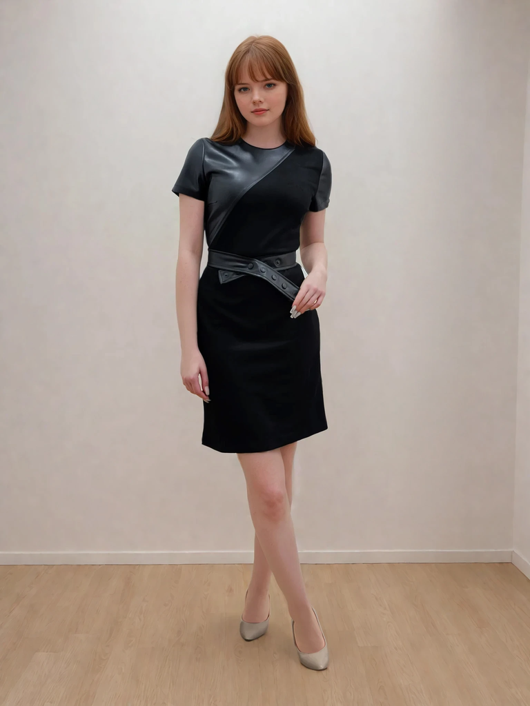 Mixed-fabric dress