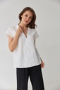 Blouse with placket and short sleeves