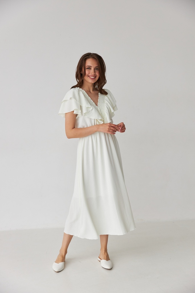 Dress with elastic V-neckline