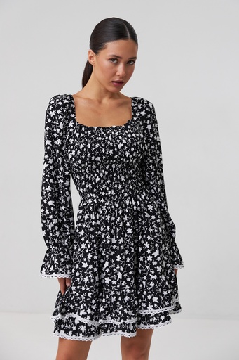 Dress with smocked bodice and ruffle