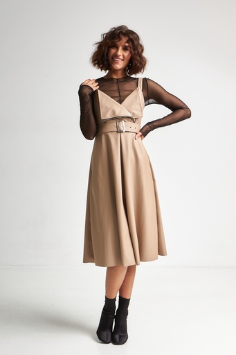 Eco-leather sundress with zipper on the bodice 